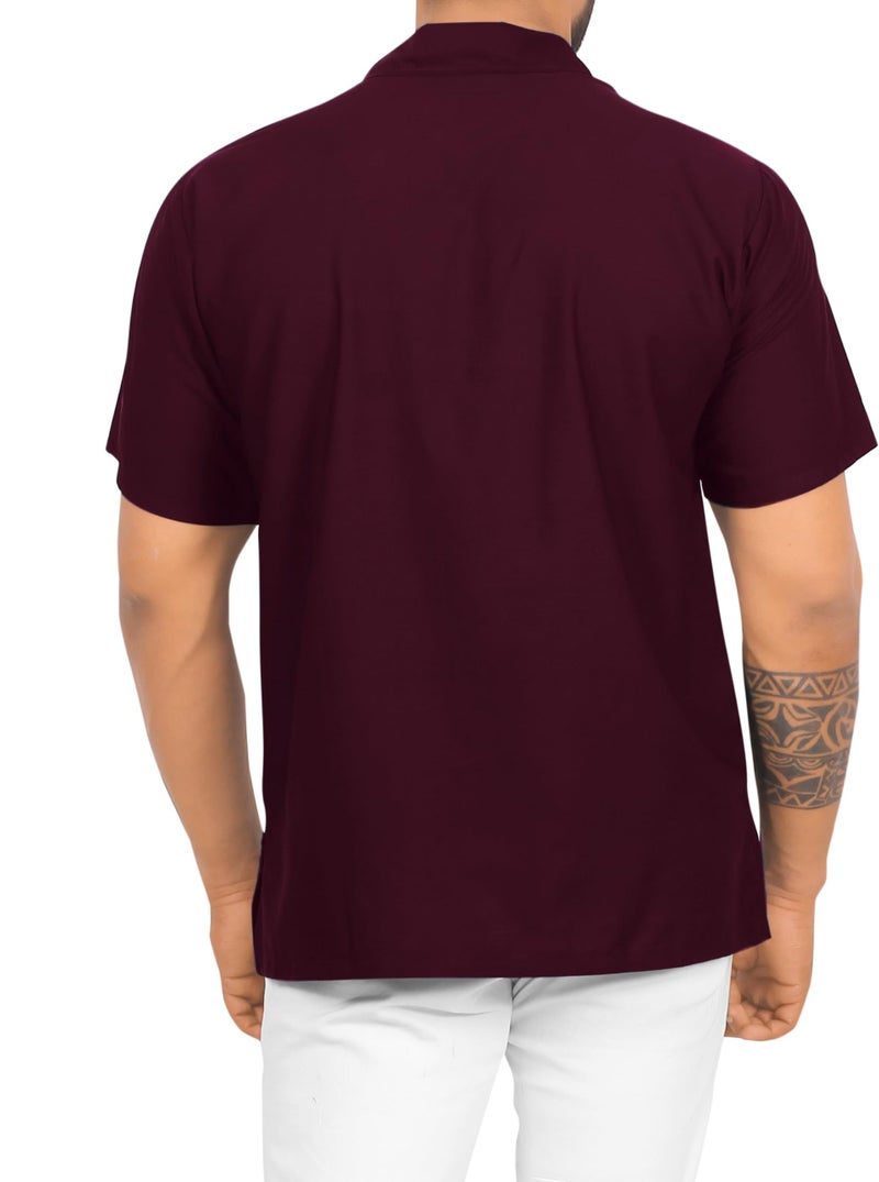LA LEELA Mens Short Sleeve Button Down Summer Solid Shirts Casual Camp Vacation Shirt for Men Beach Business Work Shirt Tees with Pocket 4XL Maroon Plain - Image 2